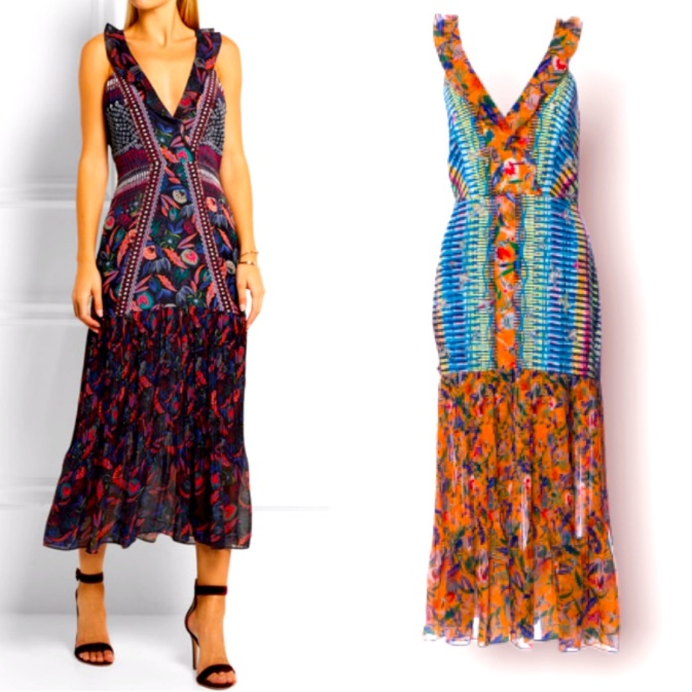 Saloni Amy Bird Floral Printed Silk Chiffon Maxi Dress Sz 8